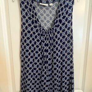New York & Company Blue and White Patterned Blouse